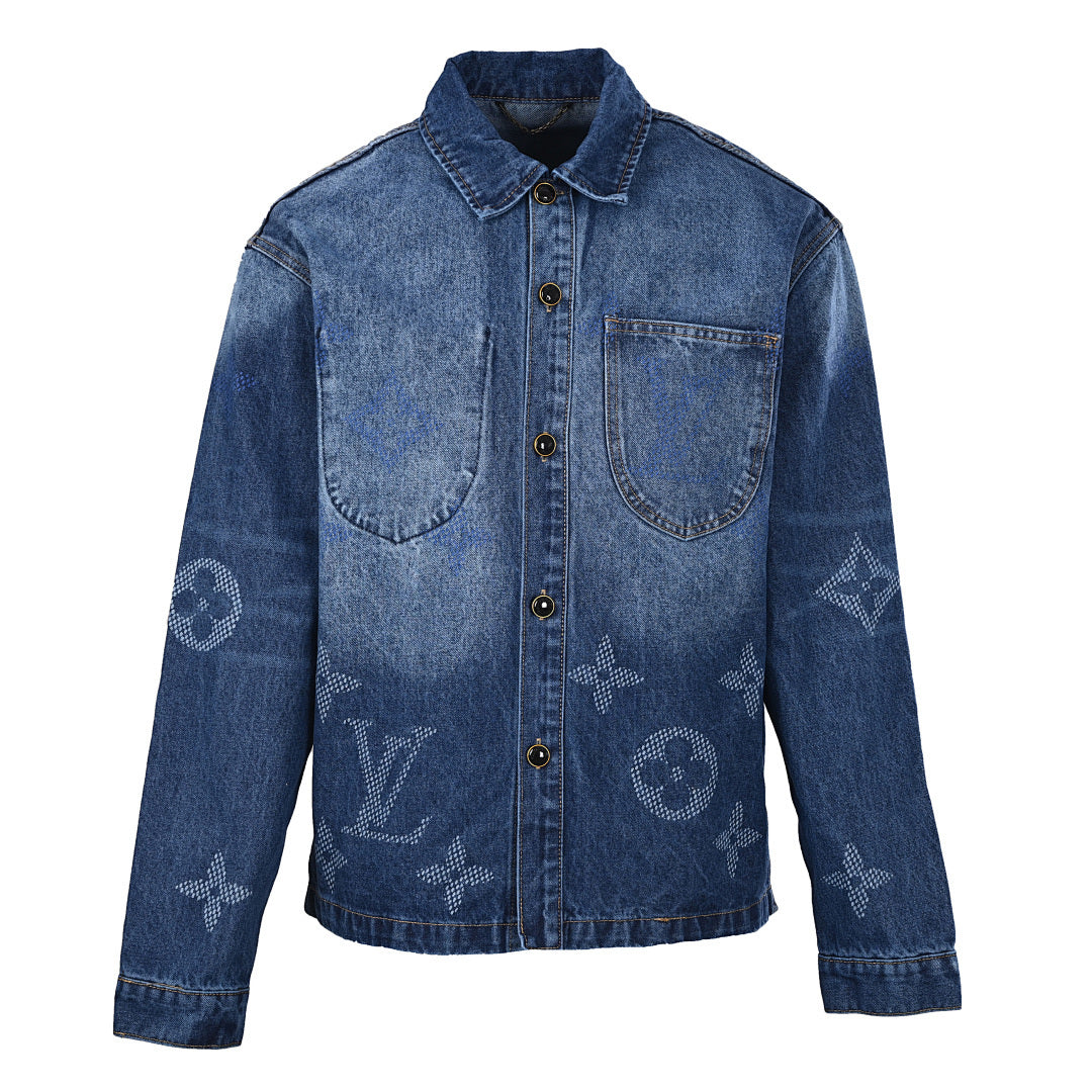 Louis Vuitton LV Oversized Monogram Mesh Print Denim Overshirt Jacket