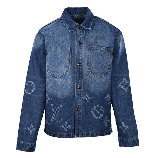 Louis Vuitton LV Oversized Monogram Mesh Print Denim Overshirt Jacket