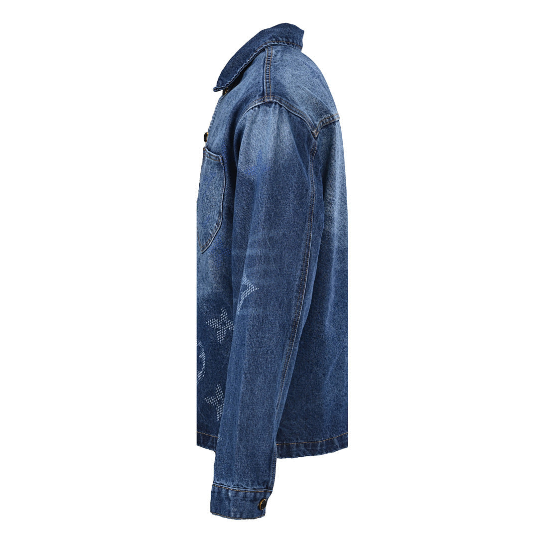 Louis Vuitton LV Oversized Monogram Mesh Print Denim Overshirt Jacket