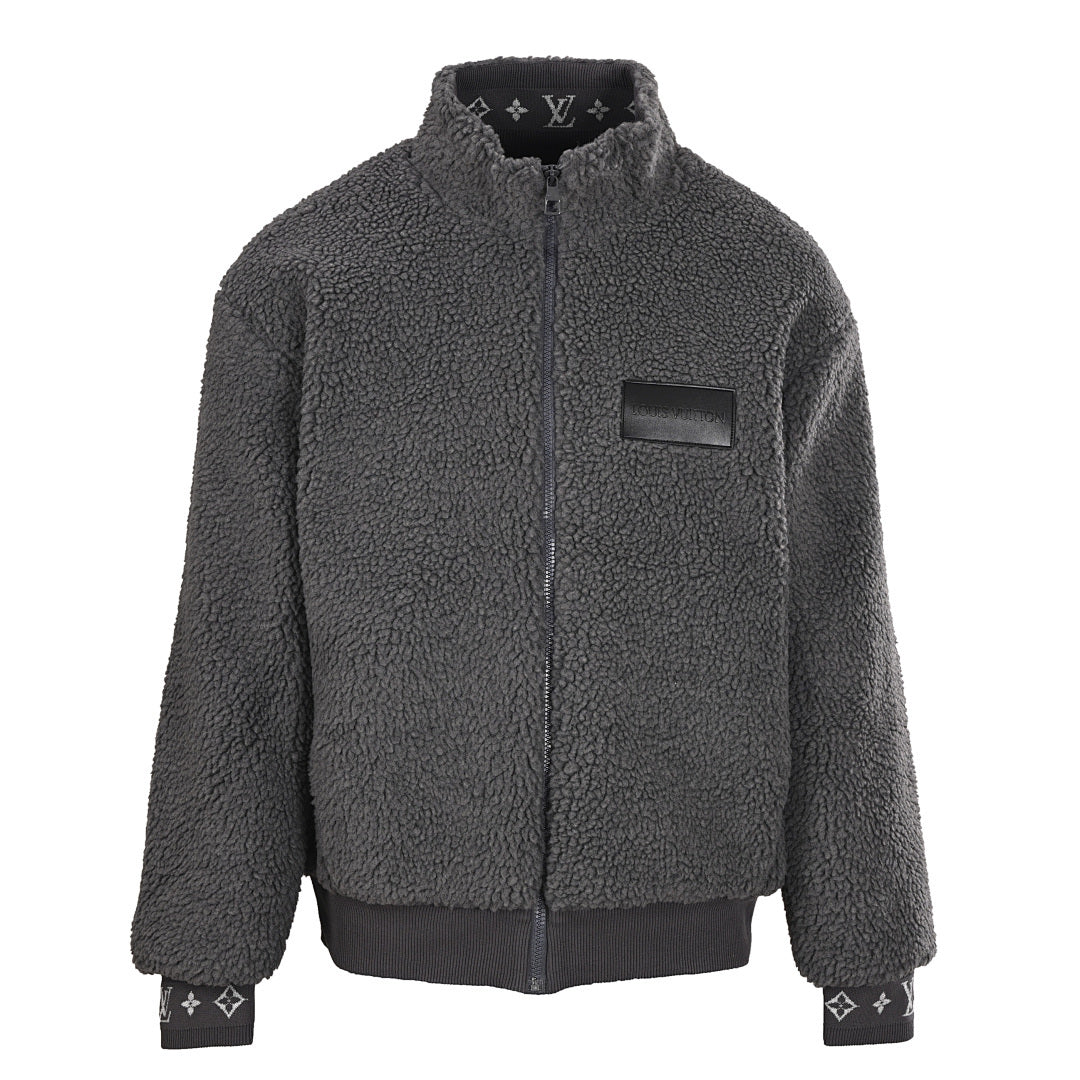 Louis Vuitton LV Monogram Jacquard Rib Teddy Fleece Full-Zip Bomber Jacket