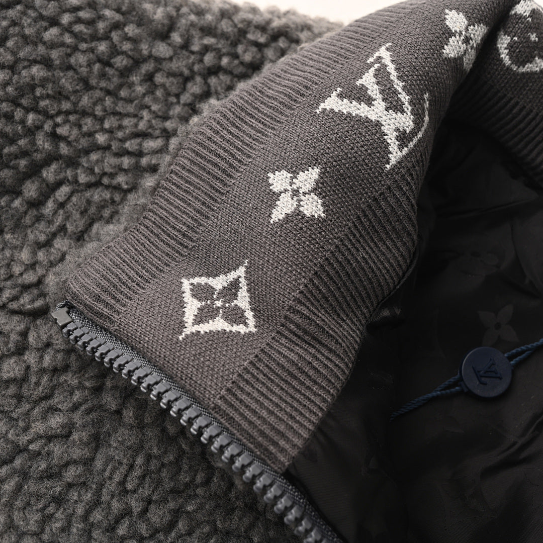Louis Vuitton LV Monogram Jacquard Rib Teddy Fleece Full-Zip Bomber Jacket