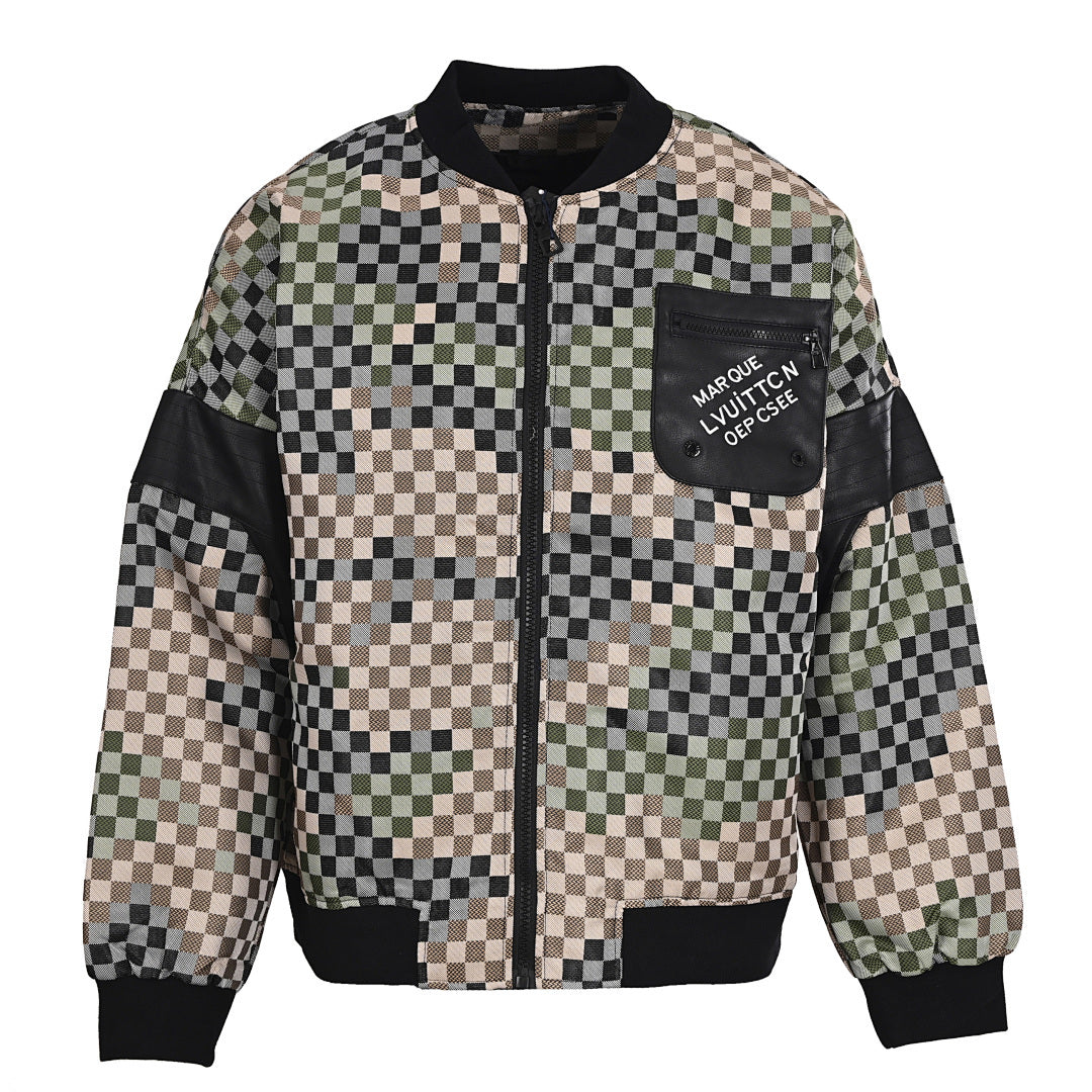 Louis Vuitton Multi-Tone Damier Jacquard Leather-Panel MA-1 Bomber Jacket