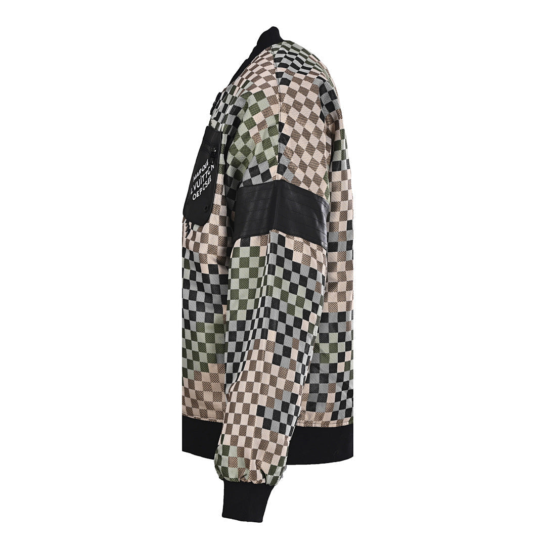 Louis Vuitton Multi-Tone Damier Jacquard Leather-Panel MA-1 Bomber Jacket