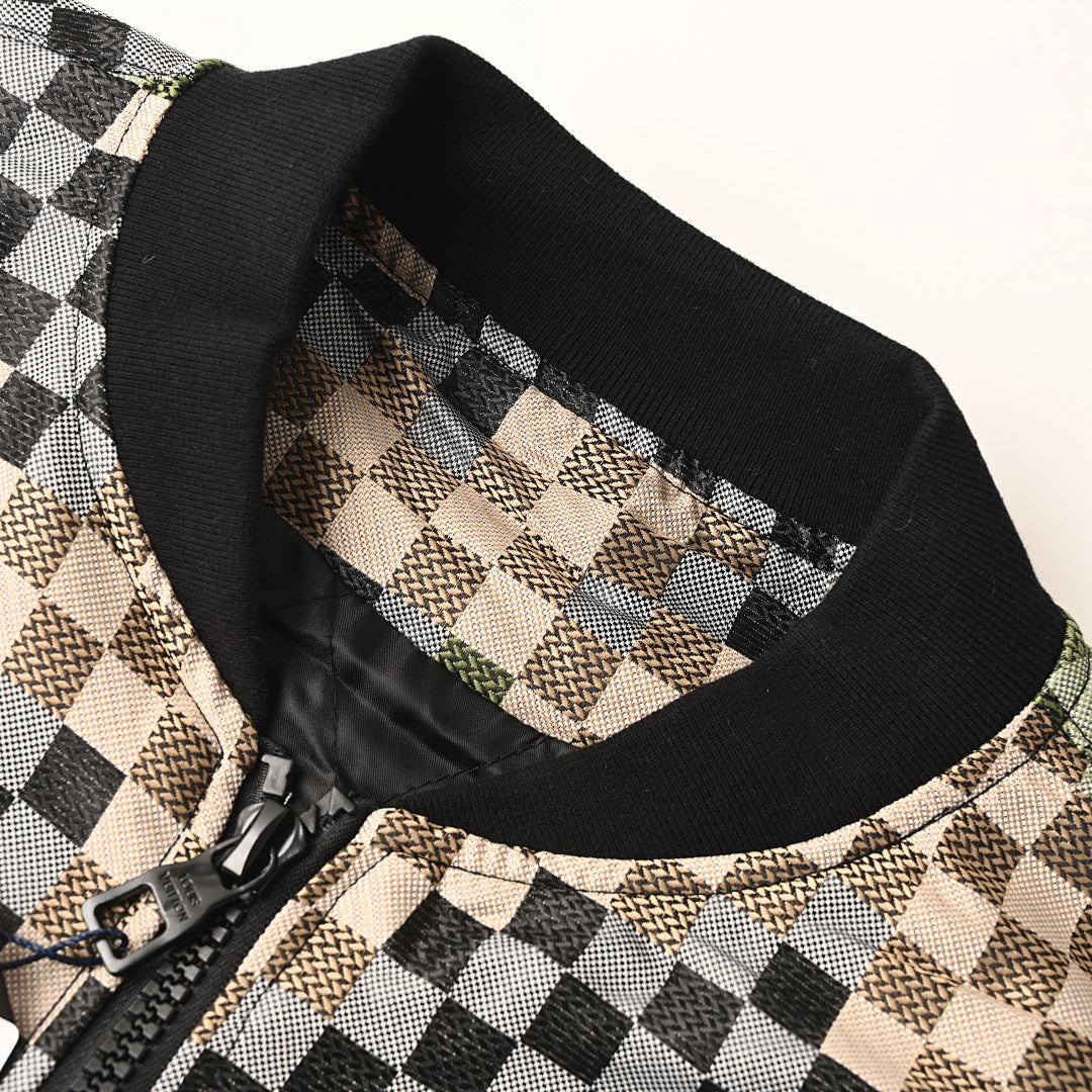 Louis Vuitton Multi-Tone Damier Jacquard Leather-Panel MA-1 Bomber Jacket