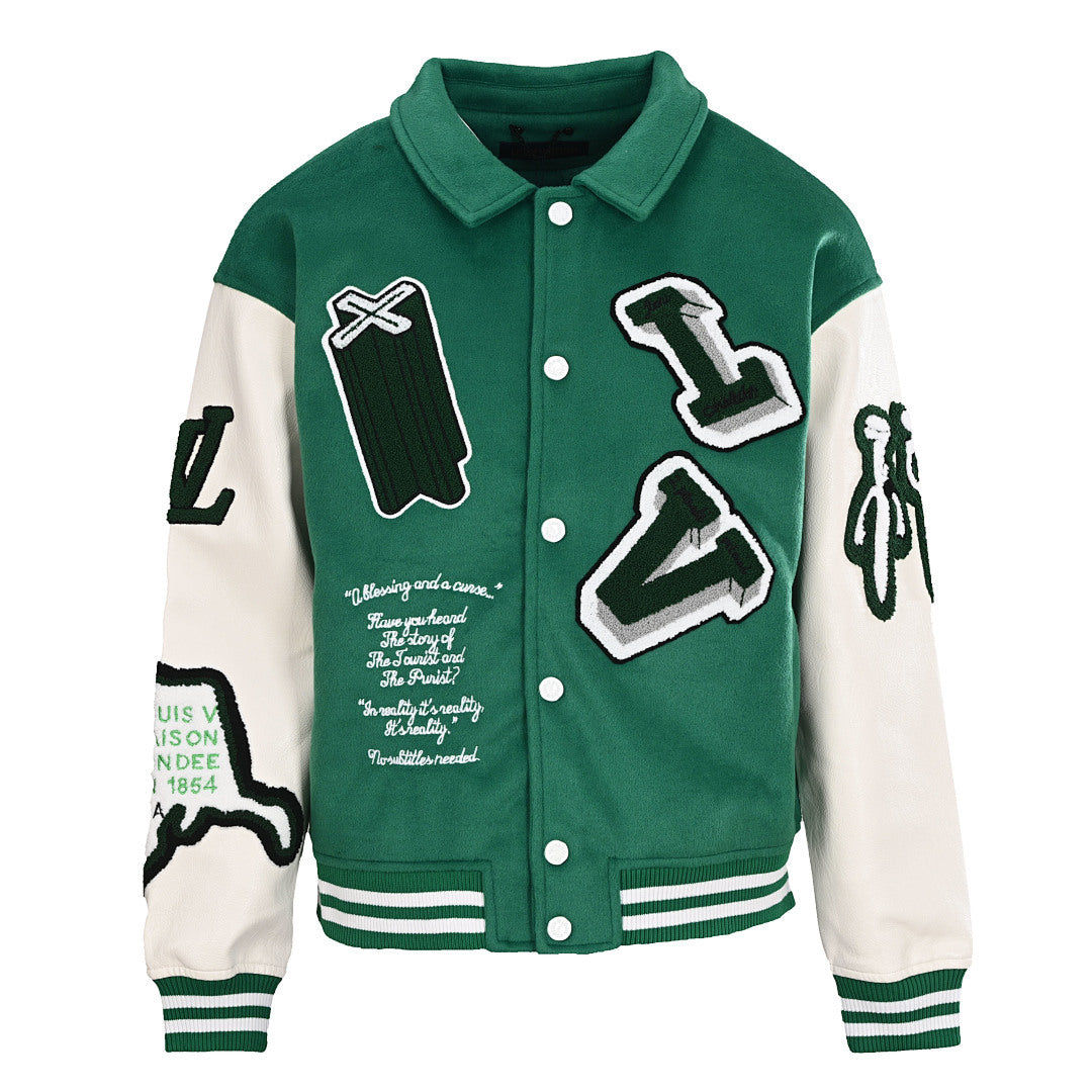 Louis Vuitton LV Tourist vs Purist Graphic Embroidery Wool & Leather Varsity Jacket