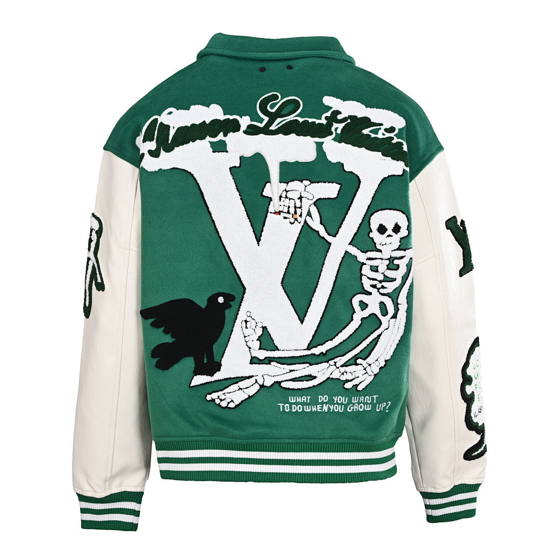 Louis Vuitton LV Tourist vs Purist Graphic Embroidery Wool & Leather Varsity Jacket