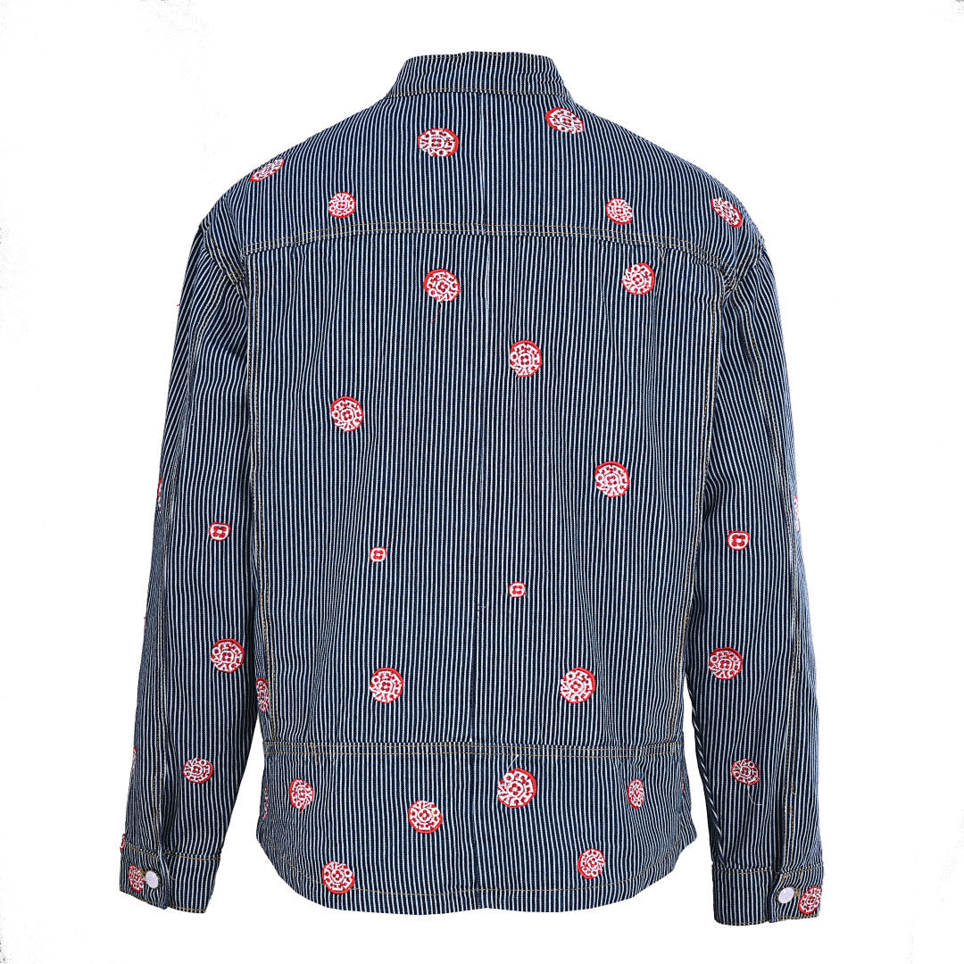 Louis Vuitton LV Monogram Flower Embroidery Hickory Stripe Denim Work Jacket