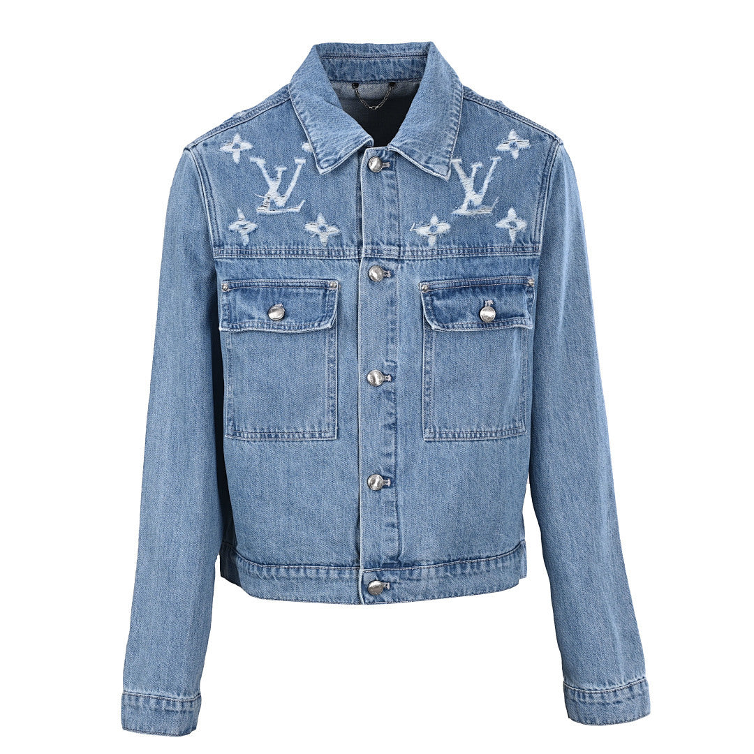 Louis Vuitton LV Distressed Monogram Embroidered Denim Jacket