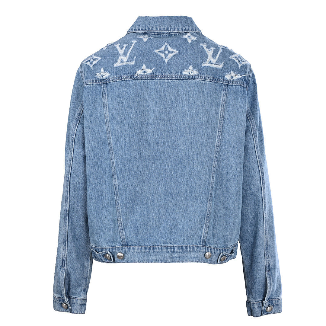 Louis Vuitton LV Distressed Monogram Embroidered Denim Jacket