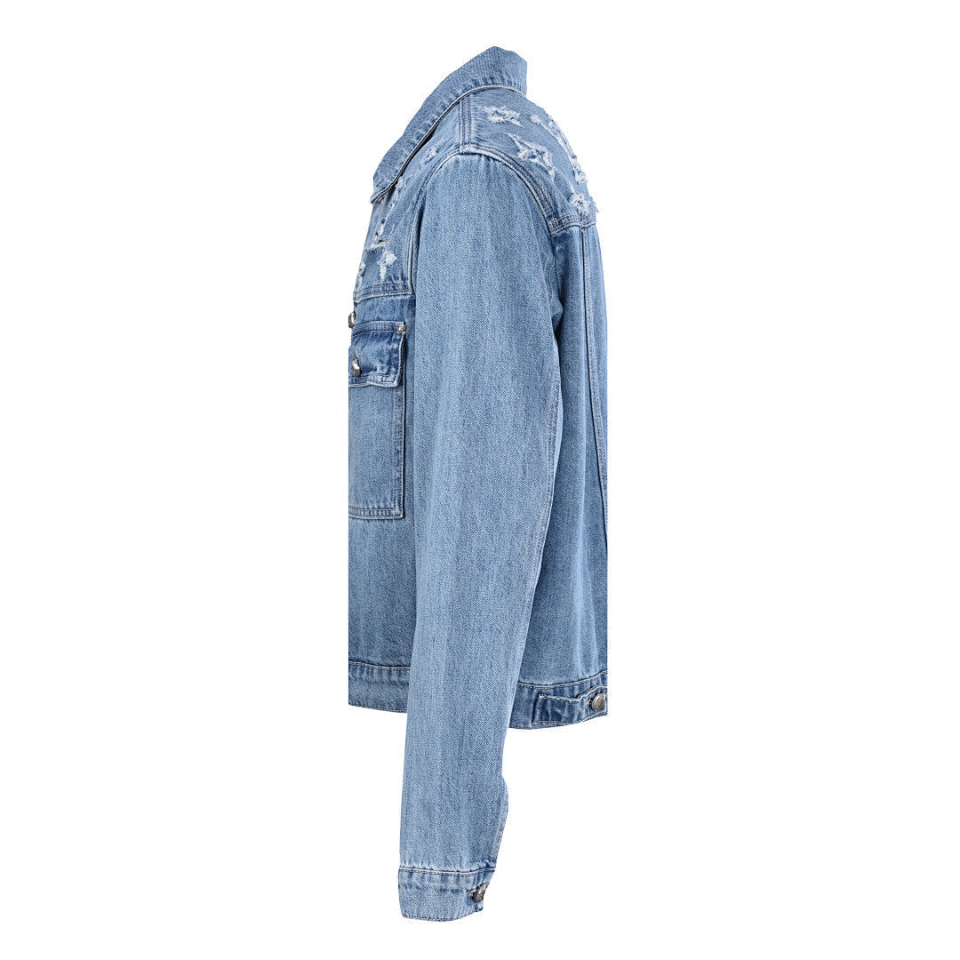 Louis Vuitton LV Distressed Monogram Embroidered Denim Jacket