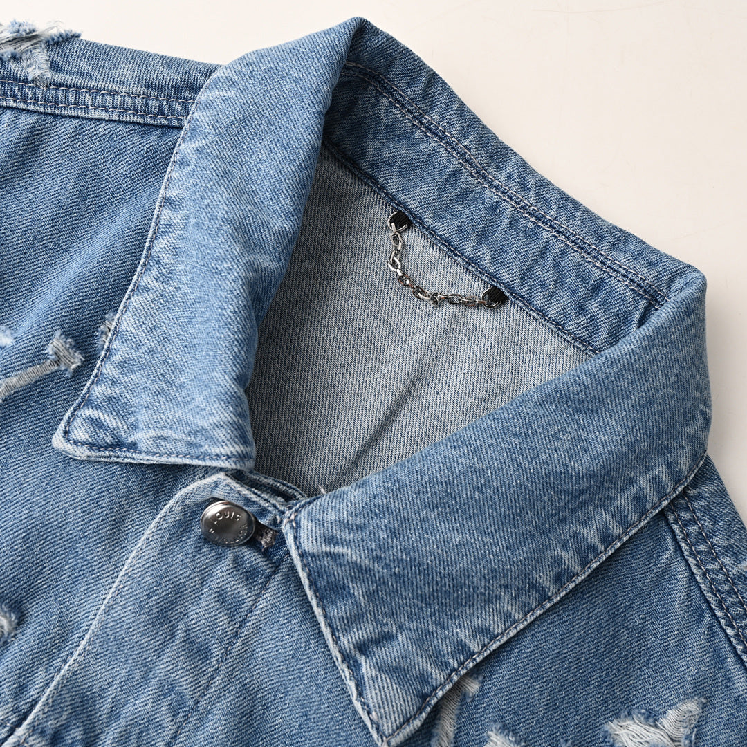 Louis Vuitton LV Distressed Monogram Embroidered Denim Jacket