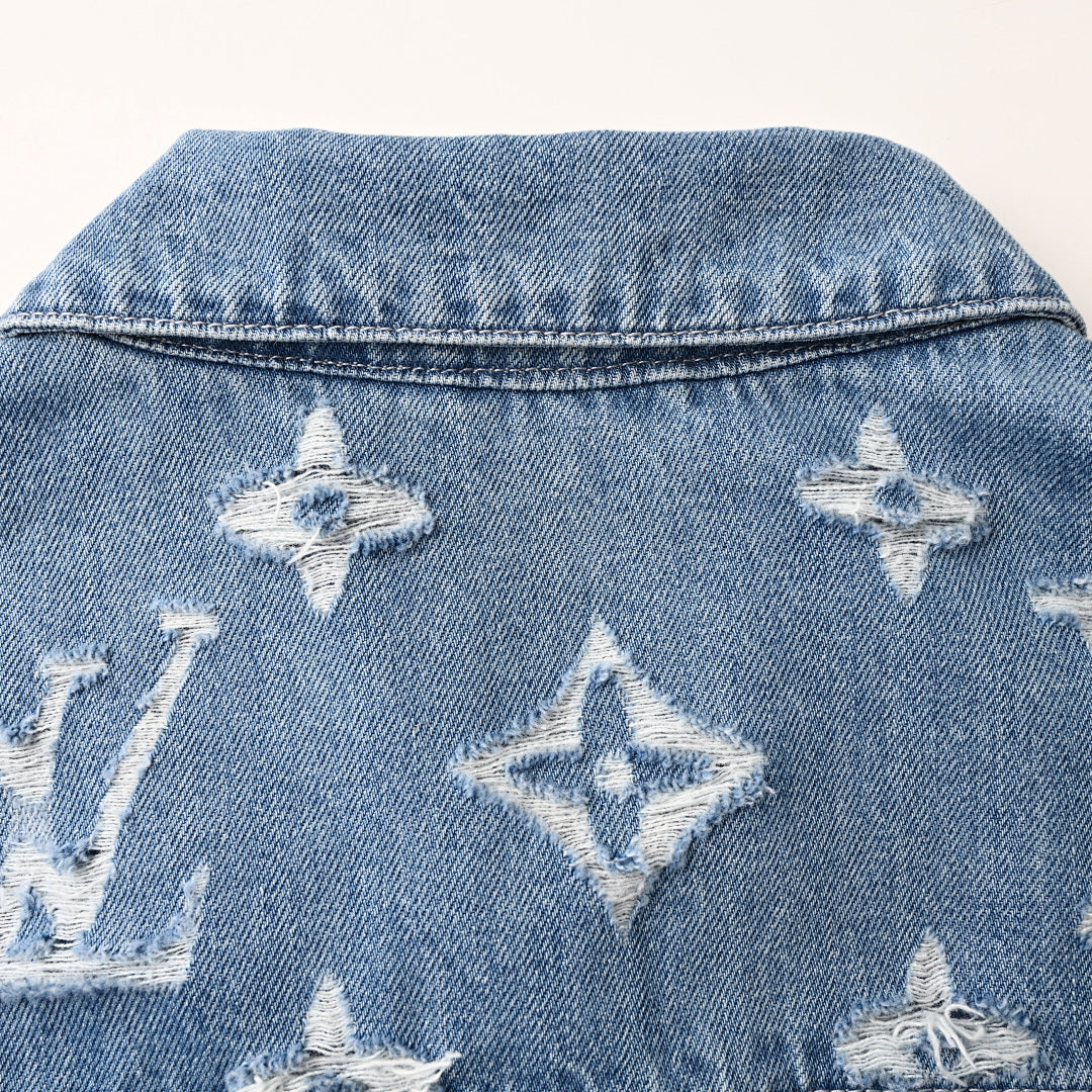 Louis Vuitton LV Distressed Monogram Embroidered Denim Jacket