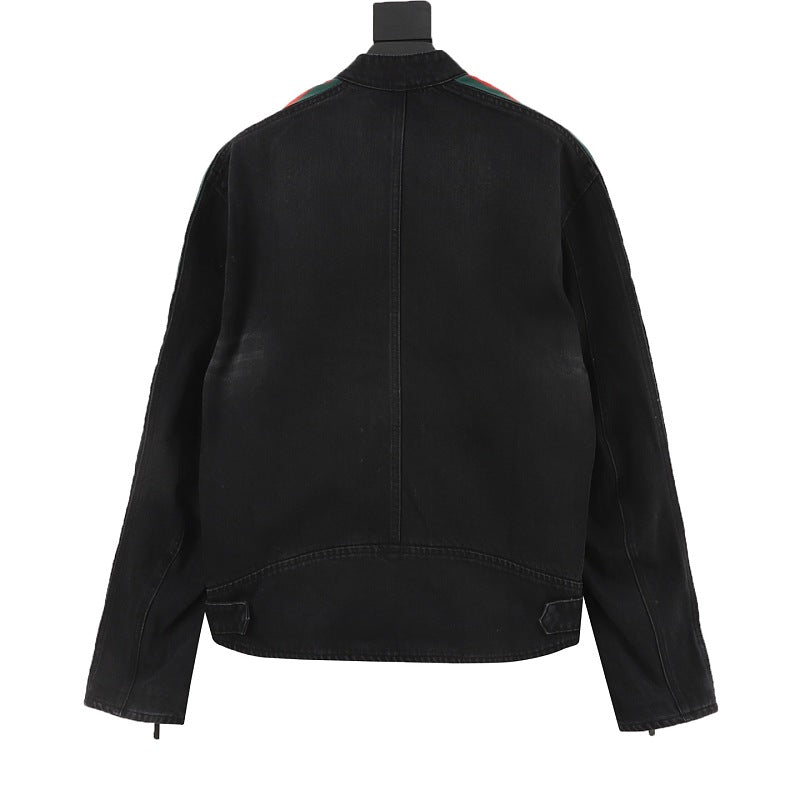 Gucci Web Stripe Denim Biker Jacket
