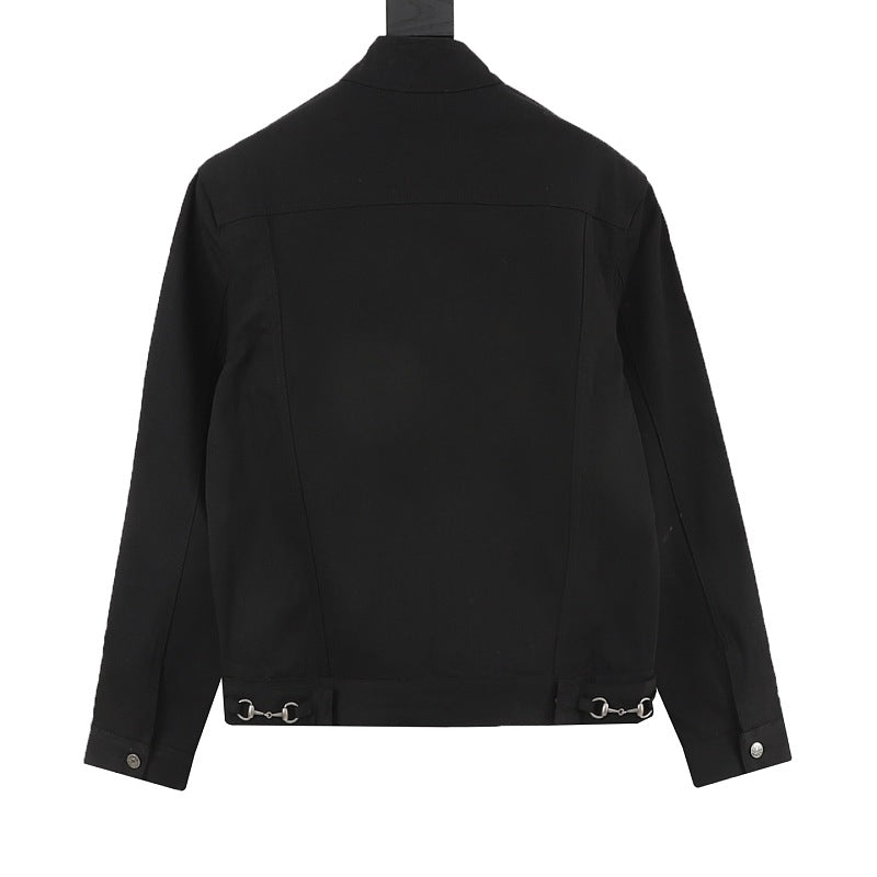 Gucci Horsebit-Hem Stand-Collar Biker Jacket