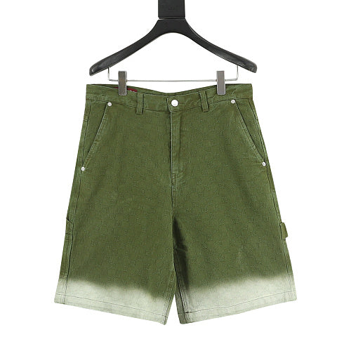 Gucci Olive Green Tonal Jacquard Gradient Denim Shorts