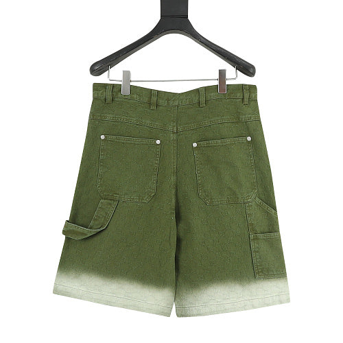 Gucci Olive Green Tonal Jacquard Gradient Denim Shorts
