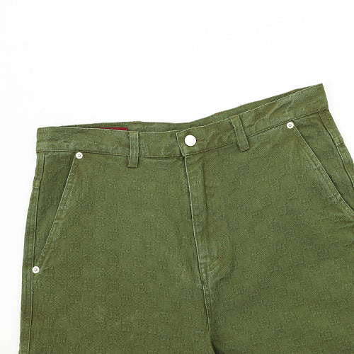 Gucci Olive Green Tonal Jacquard Gradient Denim Shorts