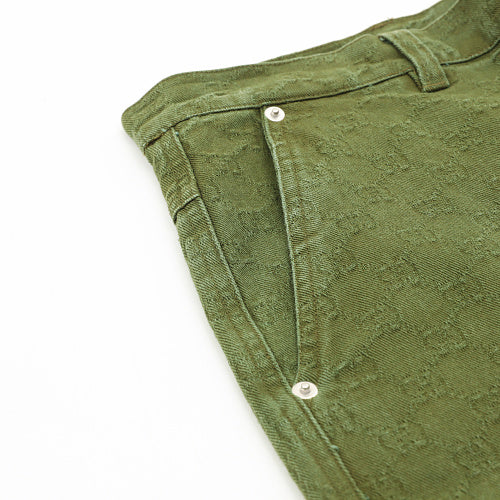 Gucci Olive Green Tonal Jacquard Gradient Denim Shorts
