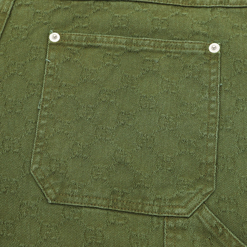 Gucci Olive Green Tonal Jacquard Gradient Denim Shorts