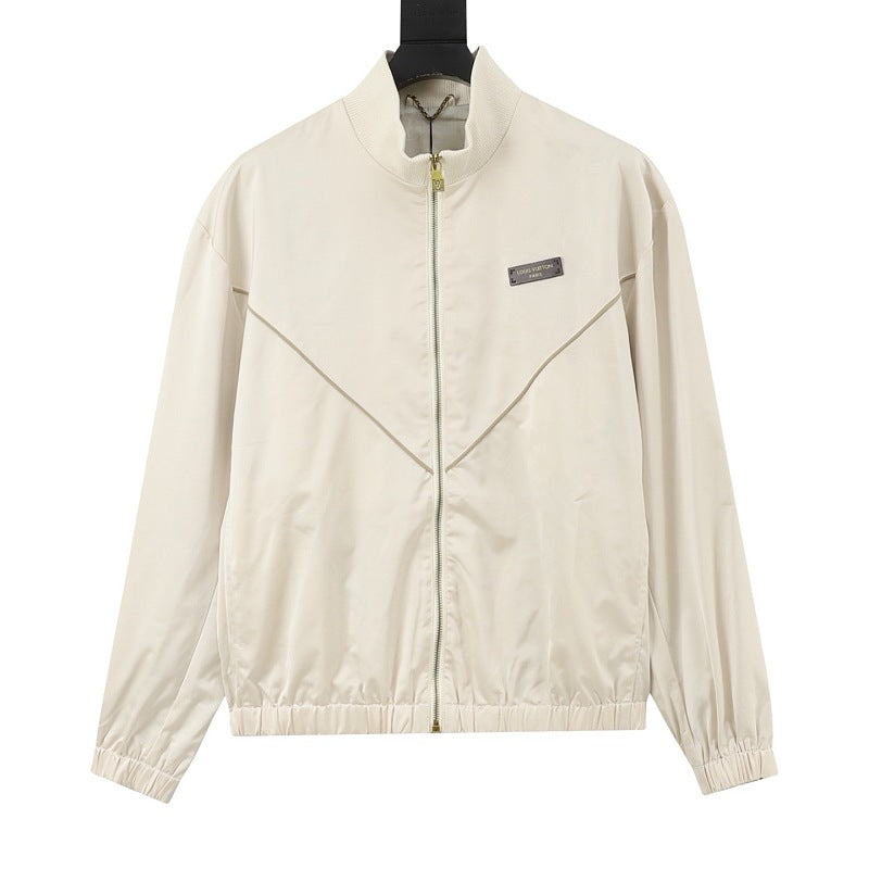 Louis Vuitton Leather Logo Satin Track Jacket