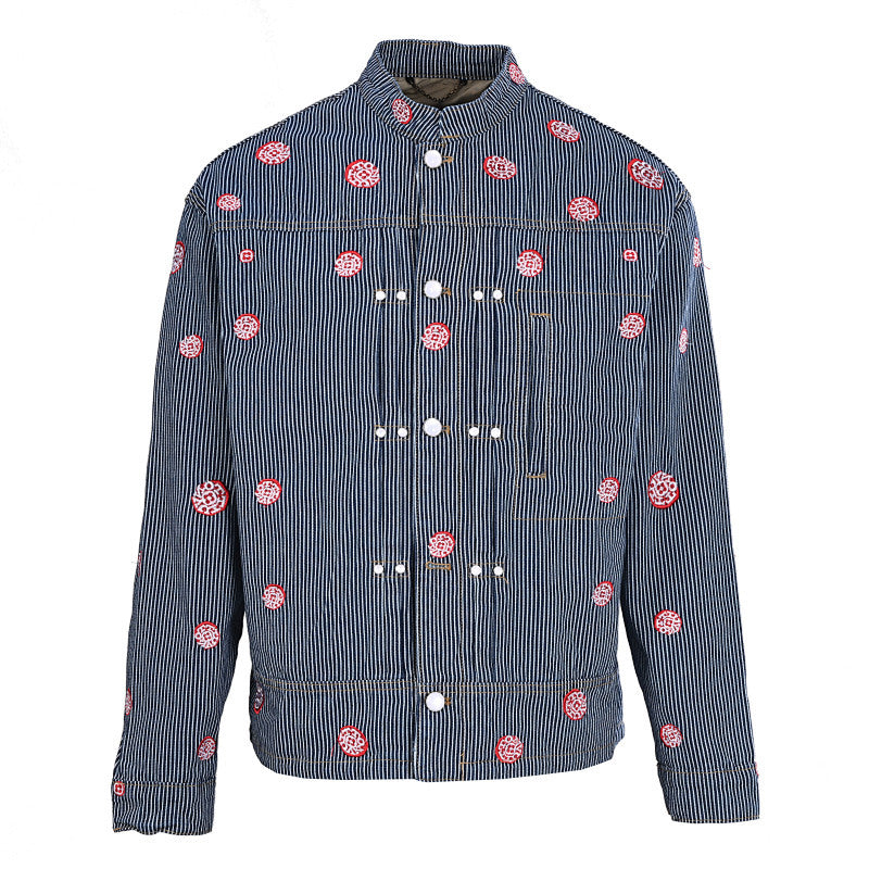 Louis Vuitton LV Monogram Flower Embroidery Hickory Stripe Denim Work Jacket